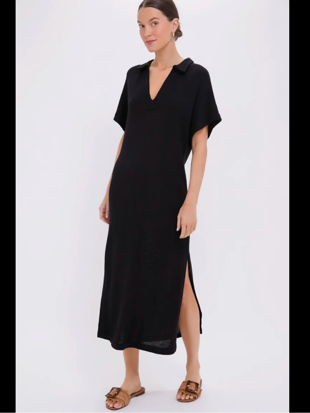 Tuckernuck Black V-Neck Collared Maxi Dress with Side Slit